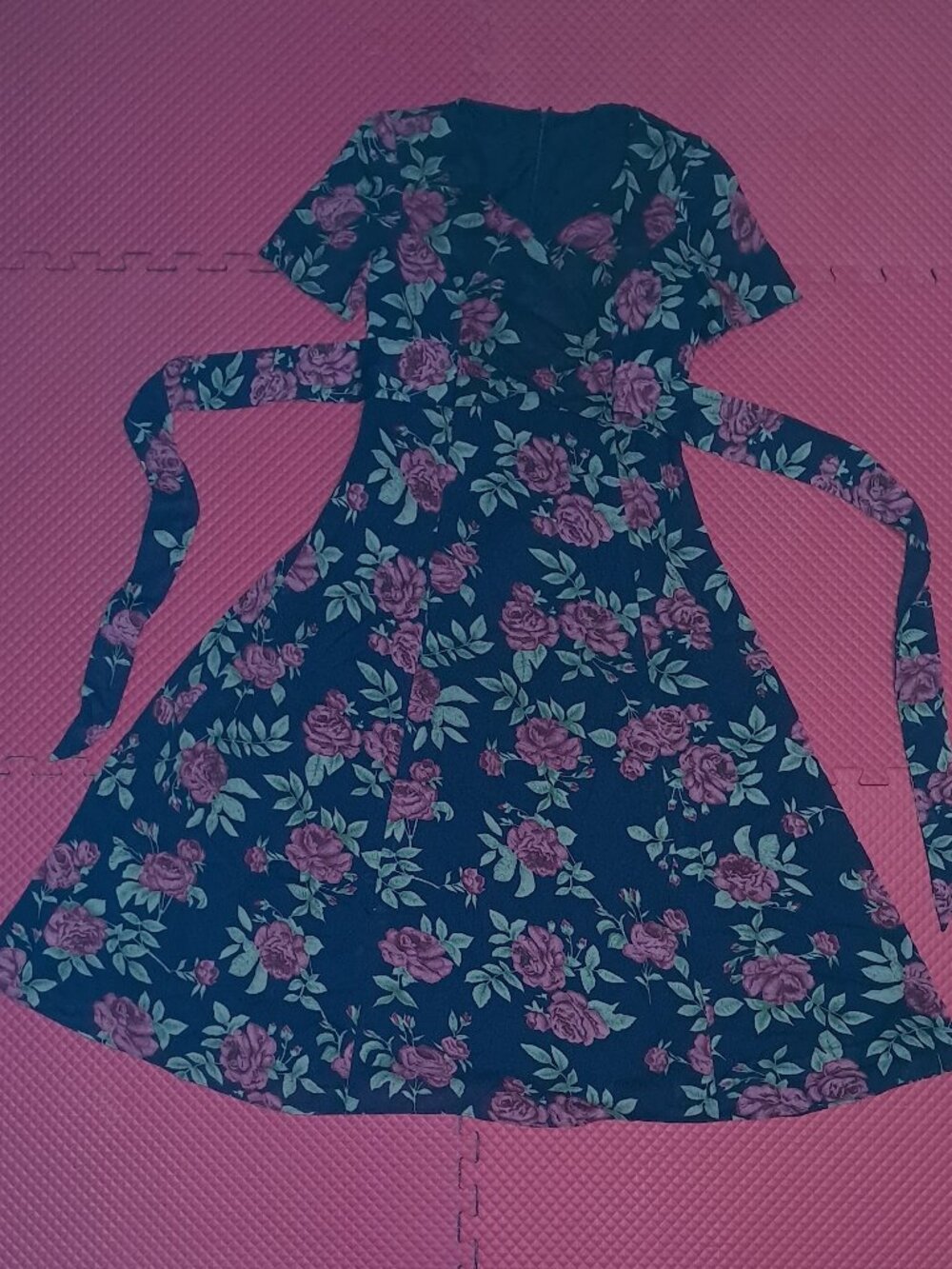 Cool Chiffon Floral Fit & Flare Belted Dress Tie Waist Surplice V Neck